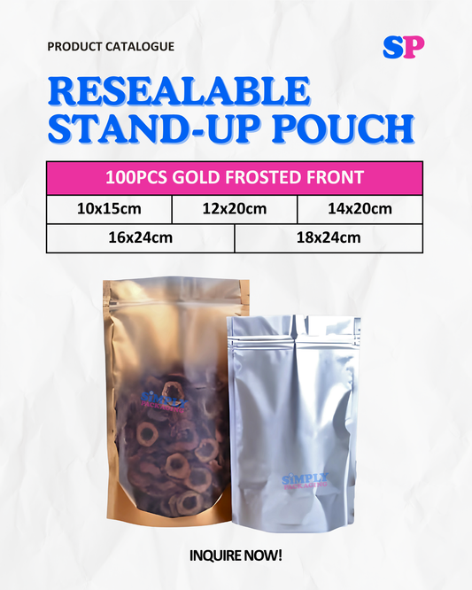 100PCS Gold Resealable Stand Up Pouch | Simply Packaging