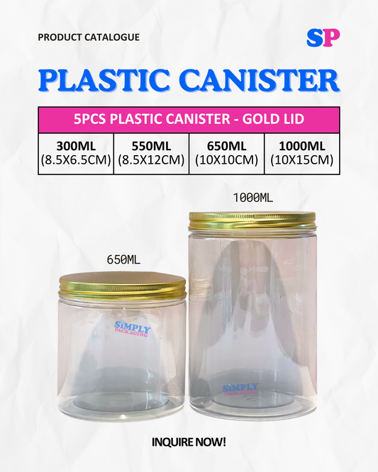 Plastic Canister with Gold Aluminum Lid | Simply Packaging