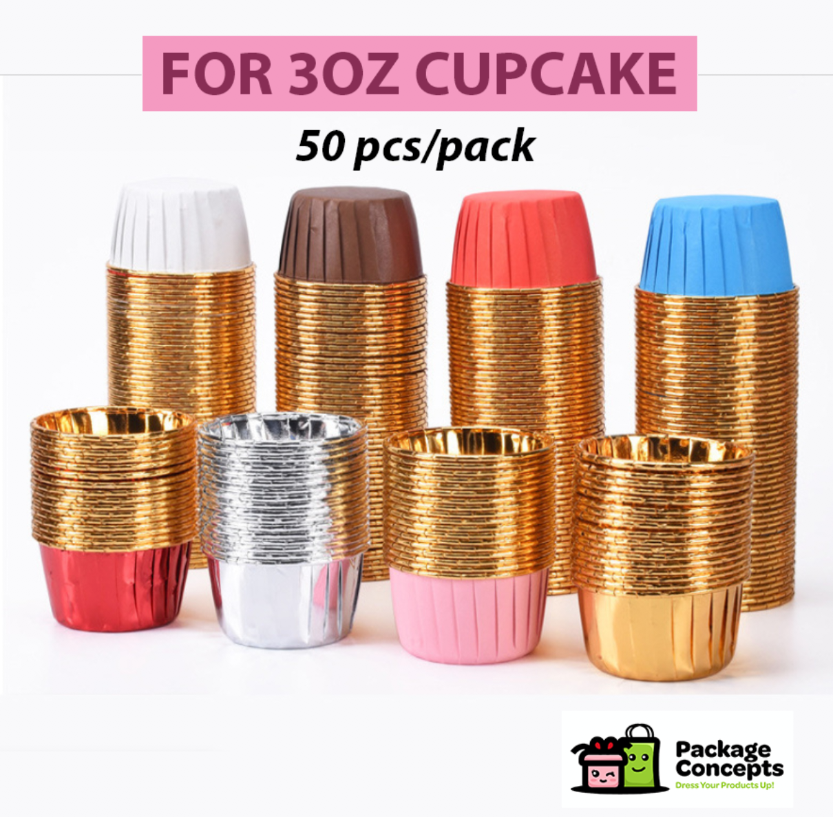 50PCS Foil Cupcake Liner 3oz