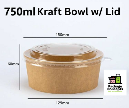 [50PCS] Kraft Paper Bowl For Salad, Rice Meals | 500ml & 750ml