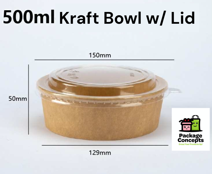 [50PCS] Kraft Paper Bowl For Salad, Rice Meals | 500ml & 750ml