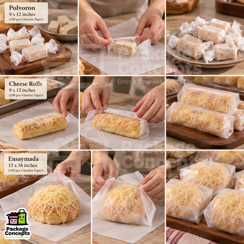 [100PCS] Glassine Paper Baking Wrapping Paper 9x12 & 12x8 inch | Ensaymada, Cheese Rolls, Polvoron