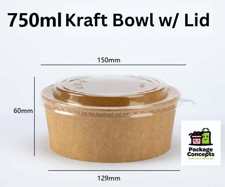 [50PCS] Kraft Paper Bowl For Salad, Rice Meals | 500ml & 750ml