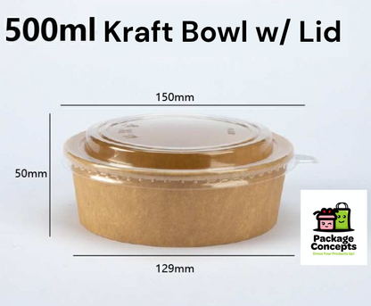 [50PCS] Kraft Paper Bowl For Salad, Rice Meals | 500ml & 750ml