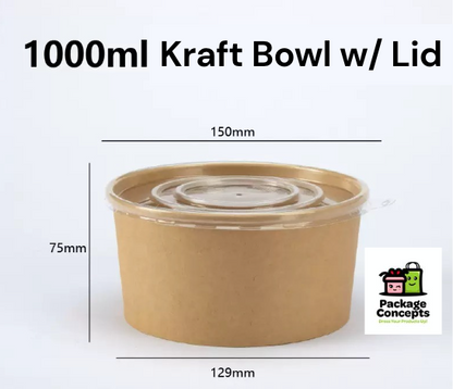[50PCS] Kraft Paper Bowl For Salad, Rice Meals | 500ml, 750ml & 1000ml