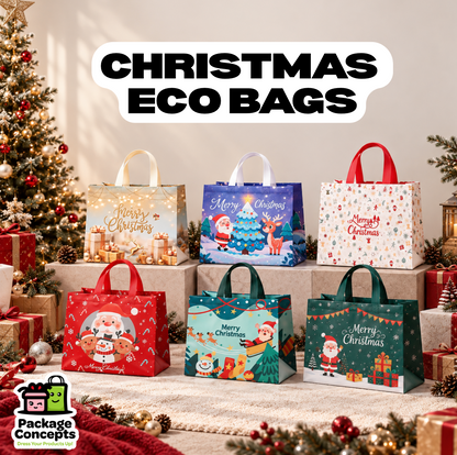Christmas Eco Bags | Merry Christmas Gift Packaging Shopping Bags with Handles | Corporate Giveaways