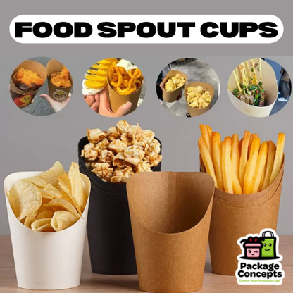 [50PCS] Food Spout Cup | 12oz 14oz Kraft White | Fries Popcorn Waffle Snack Holder